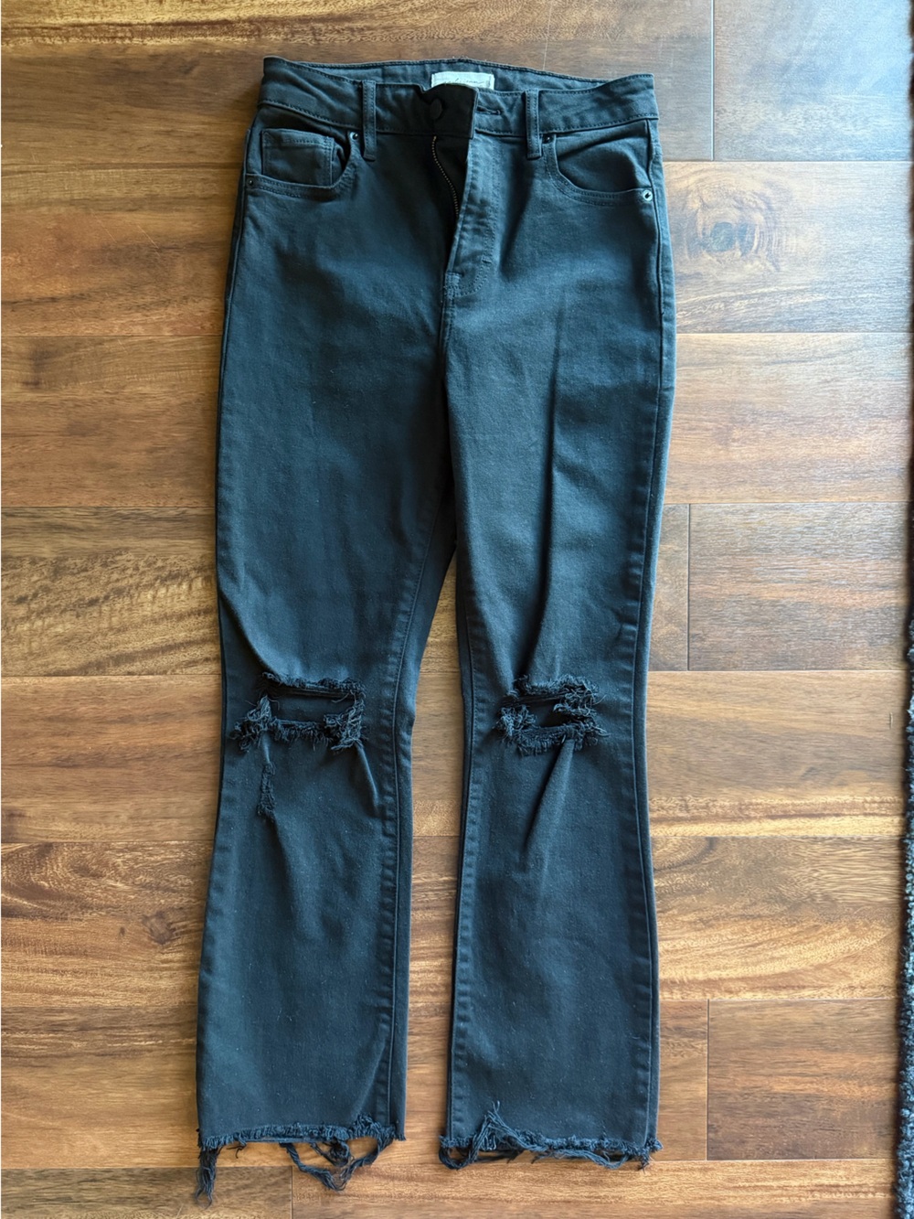Carly Jean Los Angeles Black Distressed Flare Jeans